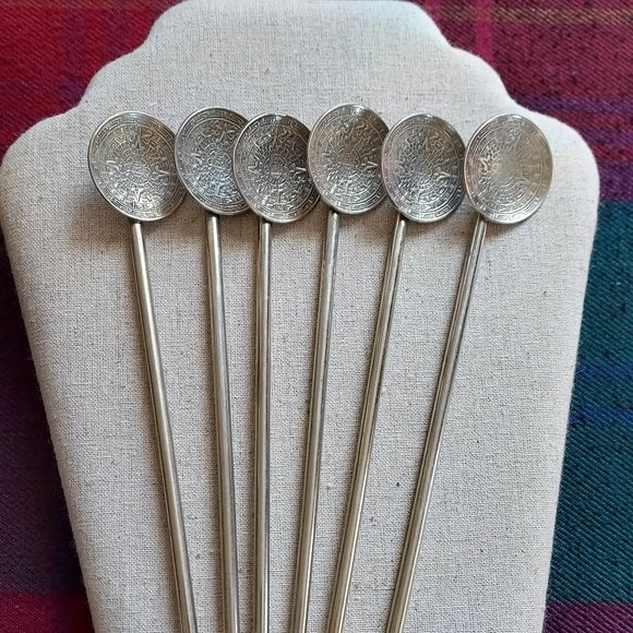 Sterling Mayan Calendar Set of 6 Stir spoons - Picture 1 of 5